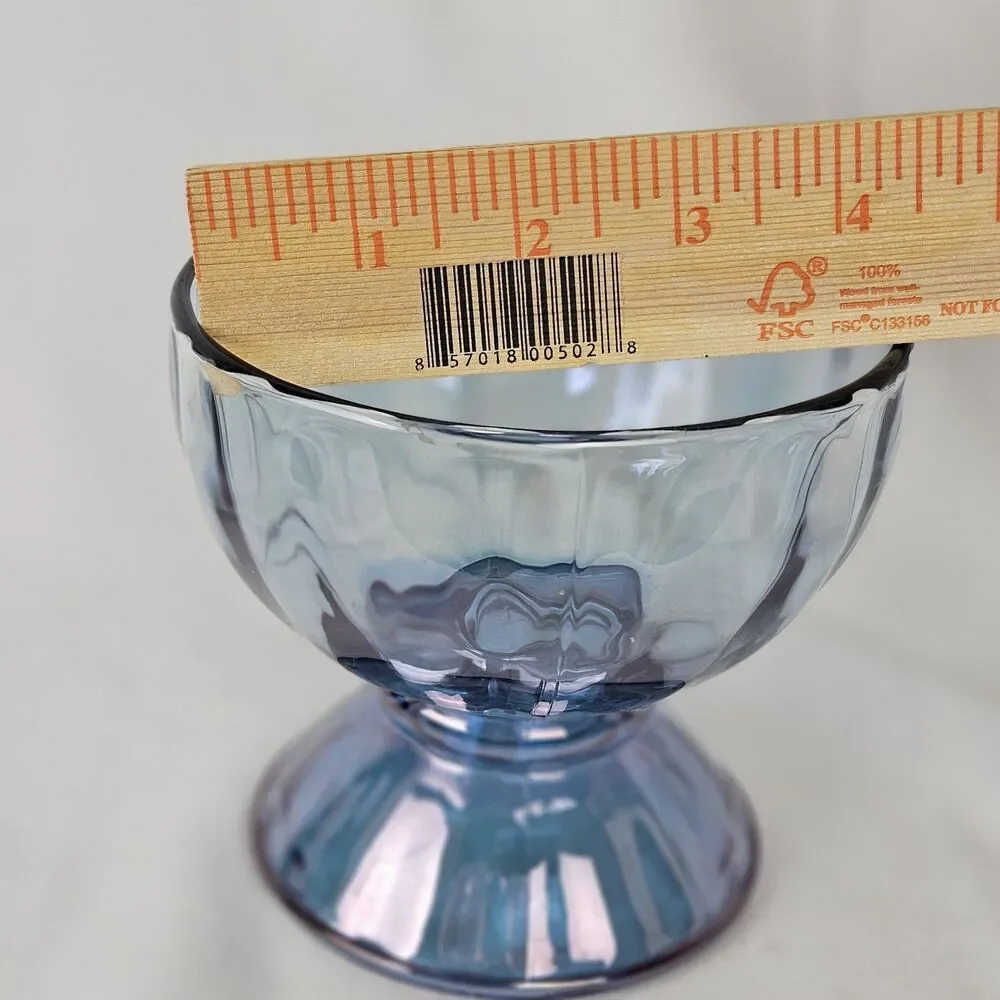 Libbey Blue Glass Dessert Bowl Fruit Ice Cream Pedestal Footed Bowl VTG
